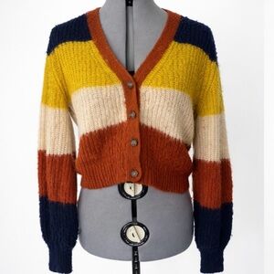 Cotton Candy LA Cropped Cardigan Striped Chunky Knit Sweater M/L